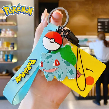 Genuine Pokemon Action Figure Pikachu Keychain Squirtle Bulbasaur Charmander Psyduck Keyring Backpack Pendant Model Toy Kid Gift