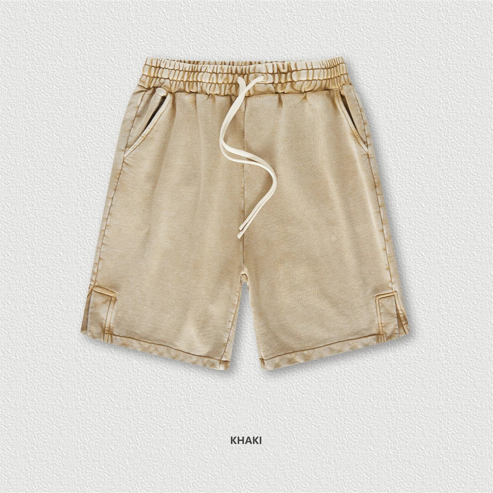 ZODF 2024 Summer Men 350gsm Washed Cotton Shorts Unisex Retro High Street Loose Side Slit Short Pants Streetwears HY0839