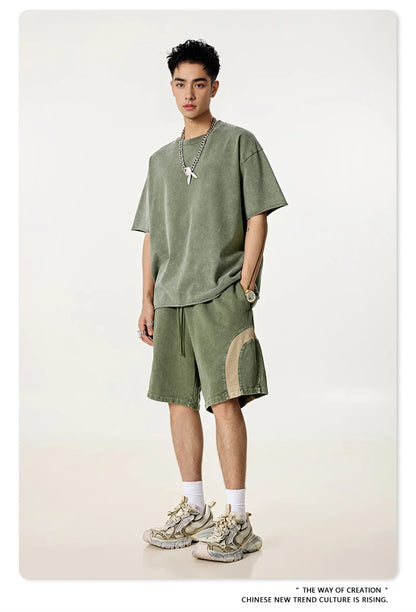 ZODF 2025 Summer Patchwork Washed Cotton Shorts For Men Unisex Retro Y2K High Street Distressed 330gsm Shorts Streetwears HY1057