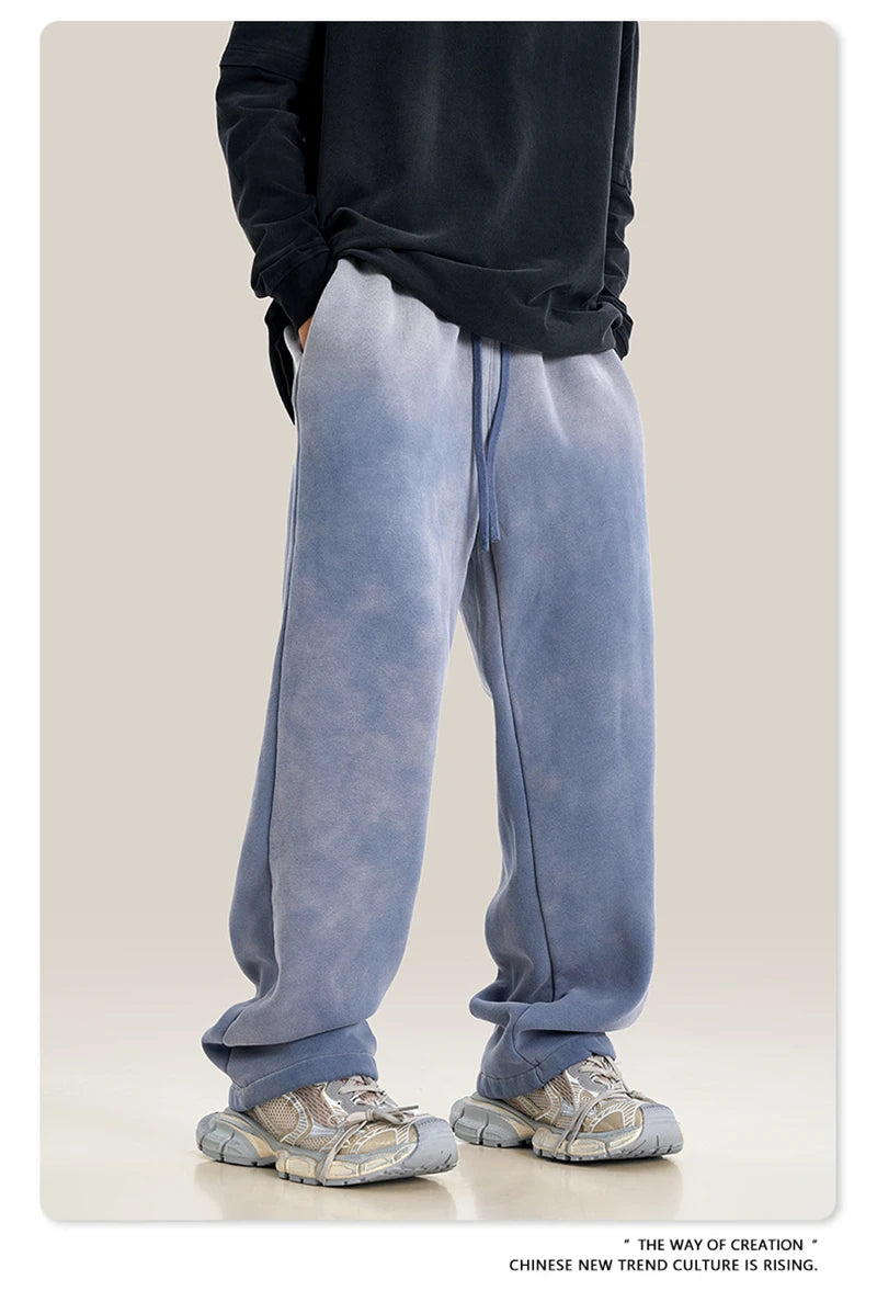 ZODF Retro Winter Monkey Washed Fleece Pants For Men Unisex Washed High Street 332gsm Warm Oversized Straight Trousers HY0892