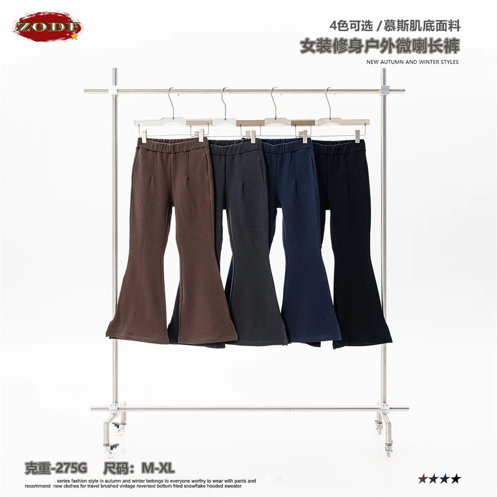ZODF Women 2025 Autumn Sport Style Flared Pants Girls Female Mousse Muscle Sole Slimming Micro Yoga Trousers HY1095