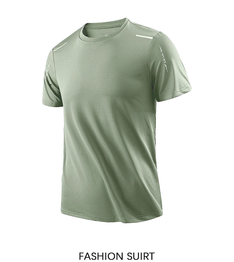 Chrlck Men’s Quick Dry Running T-Shirt Breathable Soft Elastic Outdoor Sports Tee for Hiking Fishing Summer