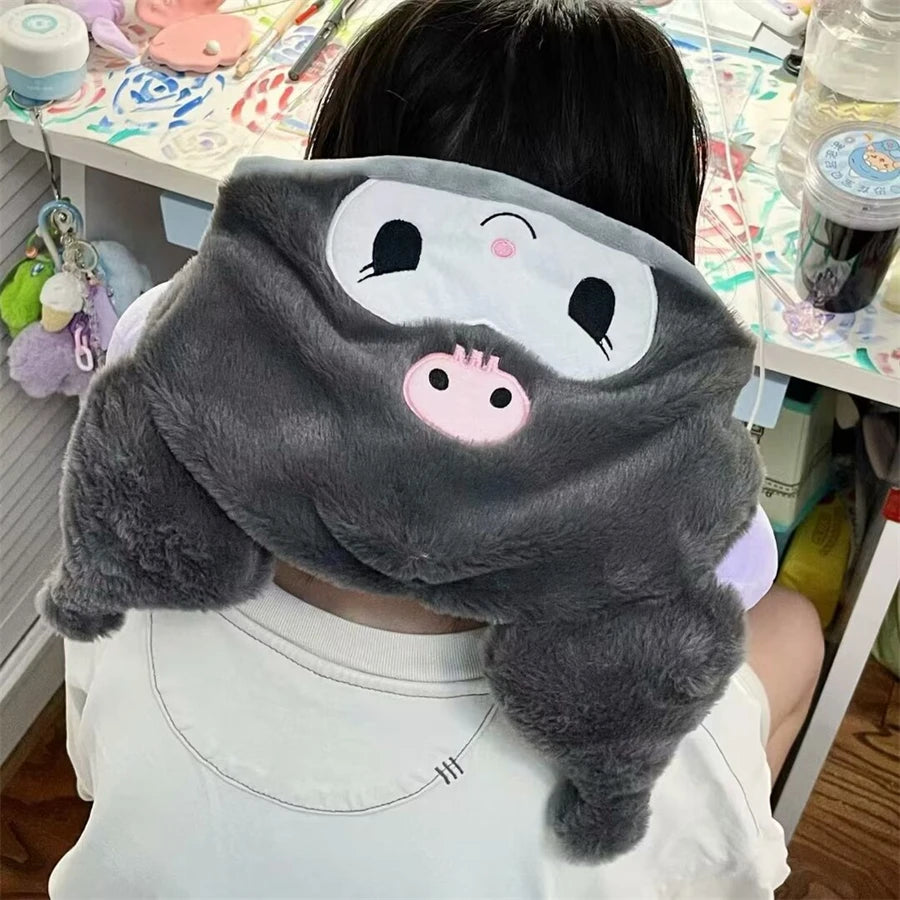 Sanrio Lovely U-shaped Hooded Neck Pillow Pochacco Kuromi My Melody Cinnamoroll Travel Blackout Pillow With Hat Portable Girl