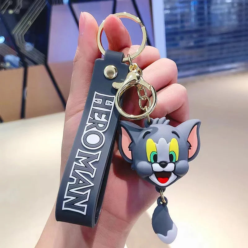 Anime Disney Keychain Tom and Jerry Cartoon toys Doll Car Cute Keychains Bag Pendant Action Figure Pendant Kids Toys Gifts