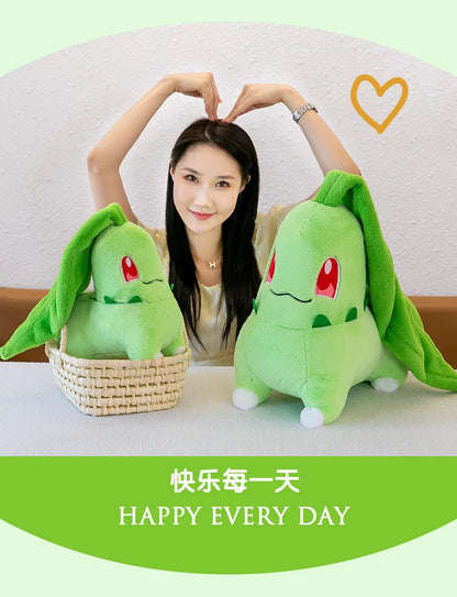 45/60/80cm Big Size Pokemon Chikorita Cartoon Anime Plush Stuffed Doll Room Decoration Plushies Pillow Ornaments Children's Gift