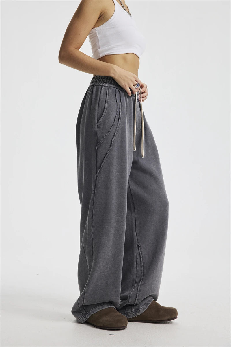 ZODF Retro 2025 Autumn Man Washed Cotton Straight Pants Unisex 430gsm Distressed Patchwork Oversized Trousers Sweatpants HY1168