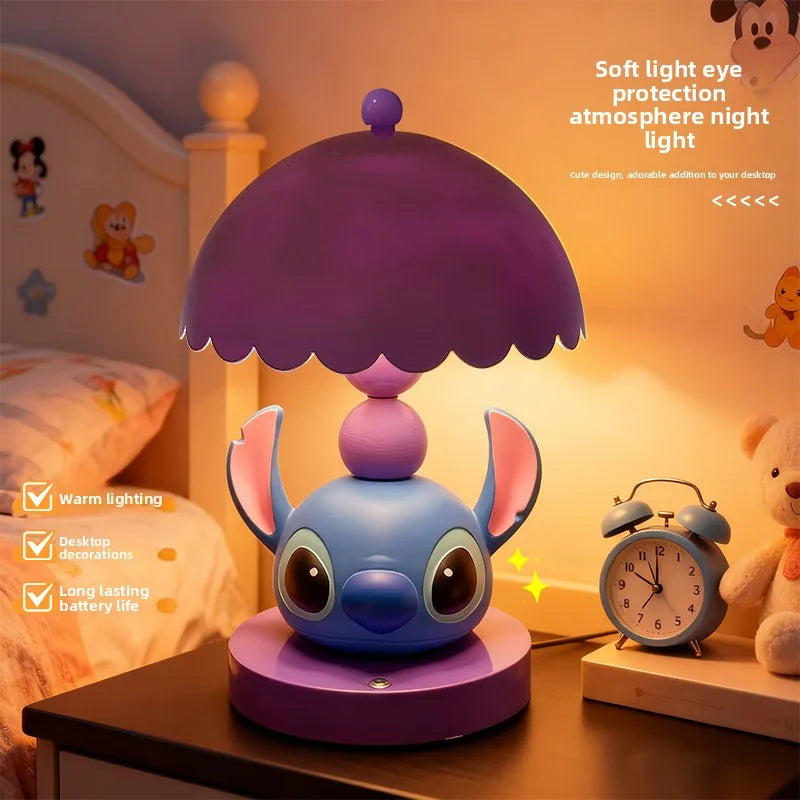Cute Disney Lilo&Stitch Bedroom Bedside Lamp Anime Figure Table Lamp USB Plug 3 Color Dimming Living Room Study Atmosphere Light