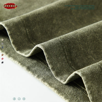 ZODF Retro 2025 Men Autumn Batik Washed T Shirt Unisex Oversized Basic Long Sleeve Solid 270gsm Cotton T-Shirts Tees HY0641