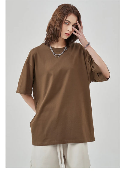 ZODF New Summer Men 275gsm Cotton T Shirts Unisex Women High Street Oversized FG Noshrink Solid T-Shirt Streetwears HY0152