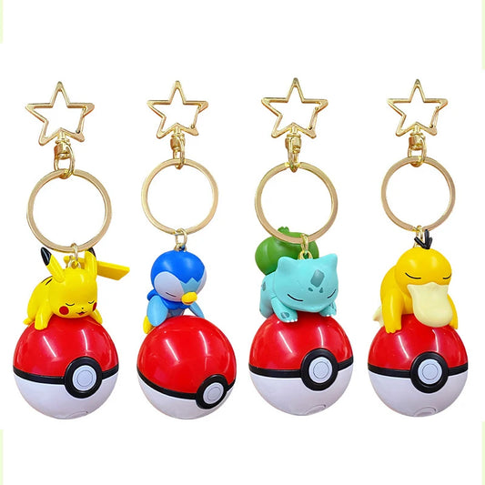 Genuine Pokemon Pikachu Keychain Psyduck Piplup Bulbasaur Anime Action Figures Toy Keyring Fragrance Pendant Christmas Gifts