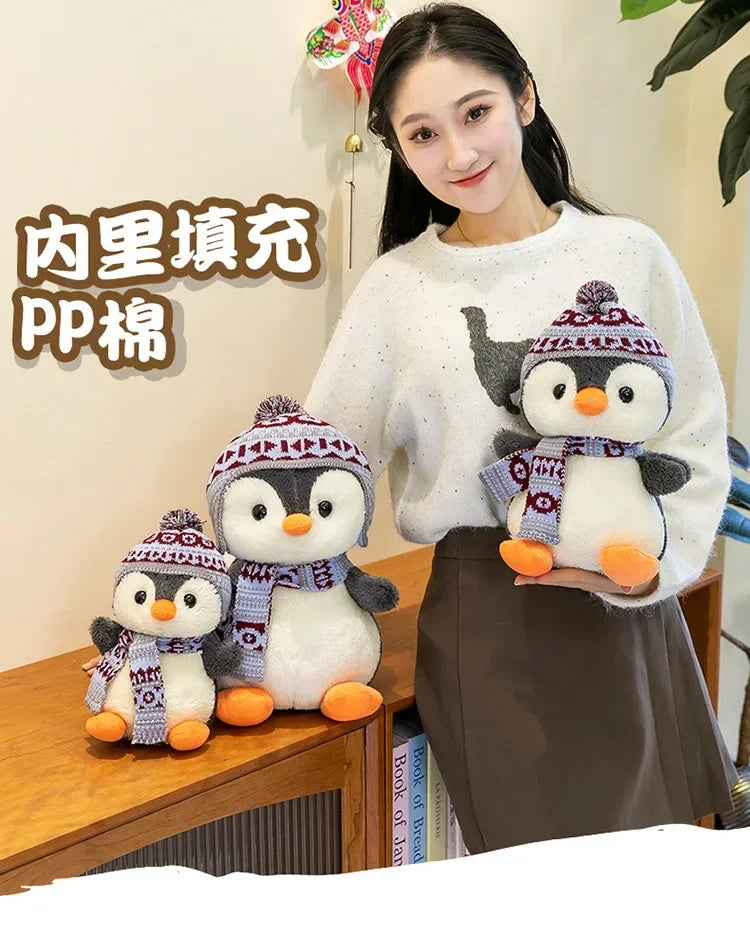 20-35cm Cute Penguin Wear Hat & Scarf Plush Toys Stuffed Animal Penguin Backpack Bags for Kids School Birthday Gift Xmas Decor