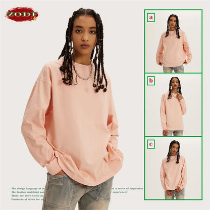 ZODF New Autumn Men's 260gsm 100% Cotton T Shirts Unisex Retro High Street Loose Washed Solid Tees Streetwears HY0376