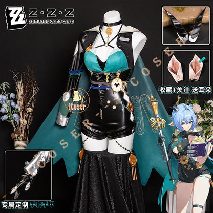 Zenless Zone Zero Lucia Cosplay Costume Wig Uniform Horns Headwear Tail Spook Shack Halloween Party for Women Girls Role Play