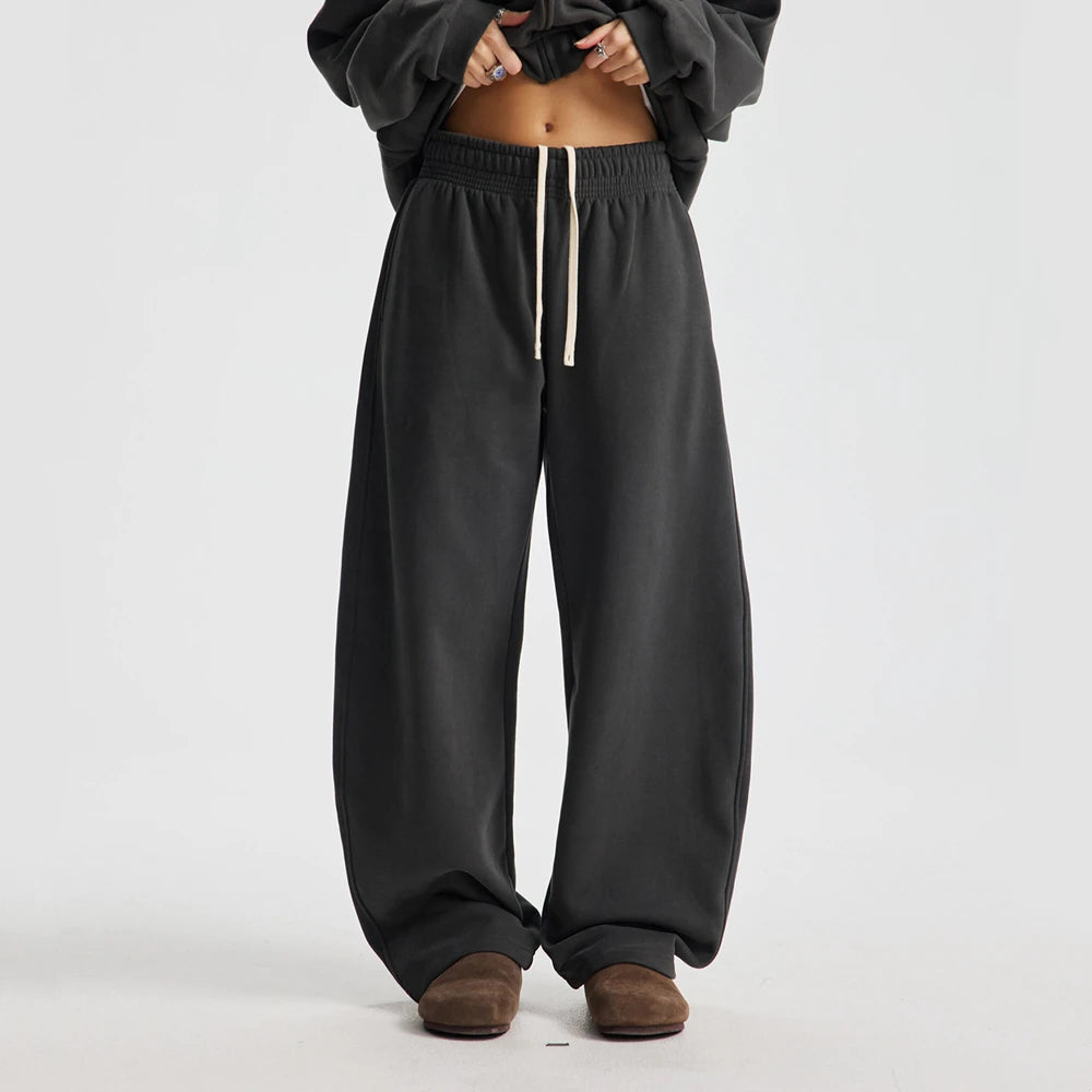 ZODF 2025 Winter 430gsm Unisex Fleece Straight Sweatpants Thick Warm Casual Oversized Trousers HY1170 - Dark Grey / S