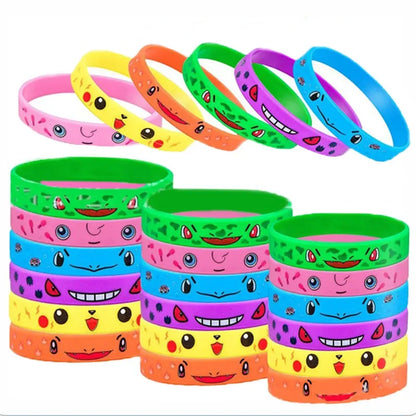 12pcs Pokemon Bracelet Anime Pikachu Charmander Cartoon Silicone Wristband Bracelets Accessoires Birthday Toys