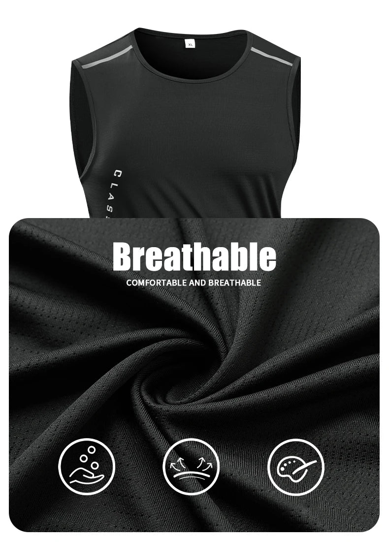 Chrlck Men’s Quick Drying Running Vest Breathable Mesh Sleeveless Gym Fitness Tank Top