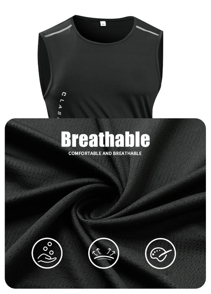 Chrlck Men’s Quick Drying Running Vest Breathable Mesh Sleeveless Gym Fitness Tank Top
