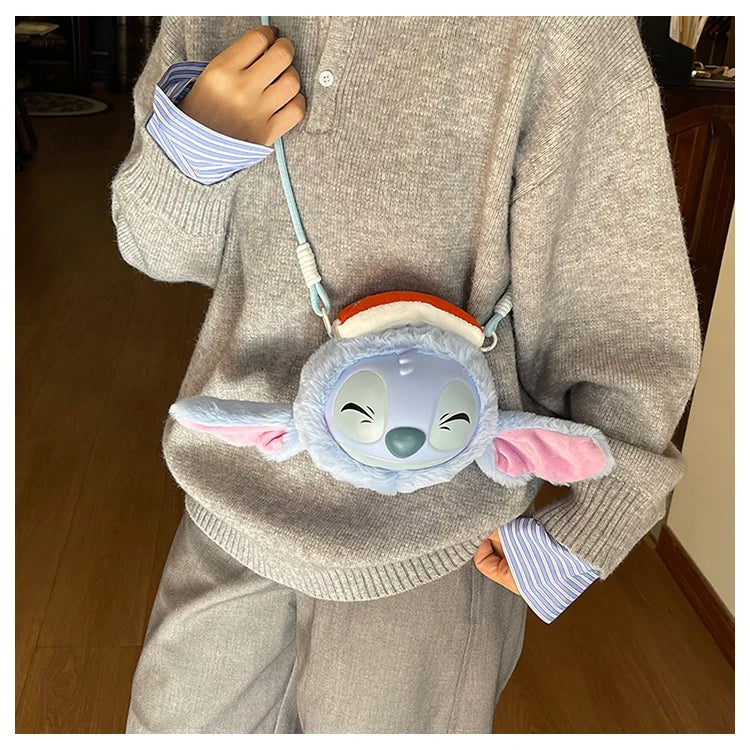 New Disney Stitch Cartoon Plush Backpack Cute Winter Gift For Girls Stuffed Animal Toy Plushie Bag Kids Carry-On Satchel