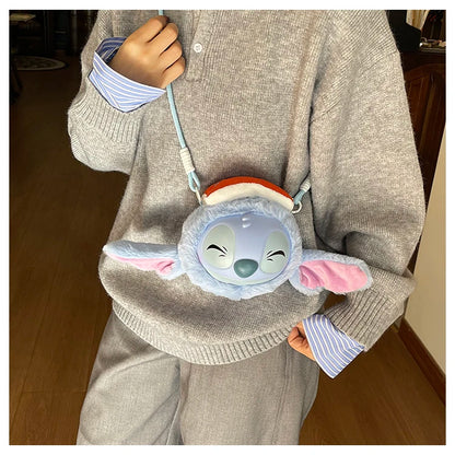New Disney Stitch Cartoon Plush Backpack Cute Winter Gift For Girls Stuffed Animal Toy Plushie Bag Kids Carry-On Satchel