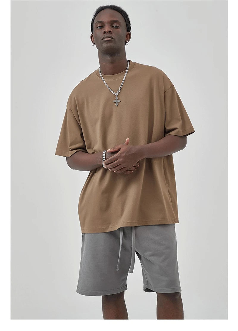 ZODF 2025 Spring Summer Men Solid 100% Cotton T-Shirts Unisex Women Loose 230gsm Noshrink Basic T Shirt Brand Tops HY0151