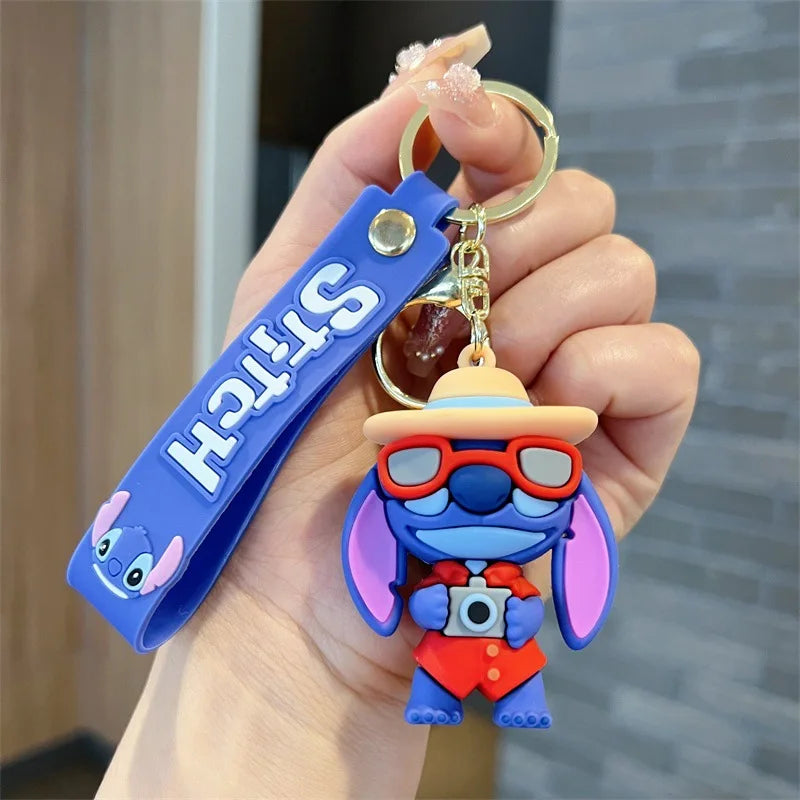 Anime Disney Keychain Cartoon Mickey Mouse Minnie Lilo & Stitch Cute Doll Keyring Ornament Key Chain Pendant Kids Toys Gift
