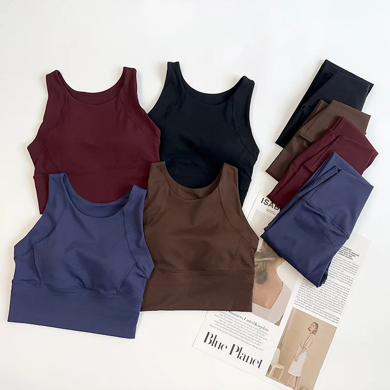 2 Piece Yoga Clothes Women's Gym Yoga Set Strap Cross Back Push Up Sport Bra High Waist Yoga Leggings Sportwear Workout Wear