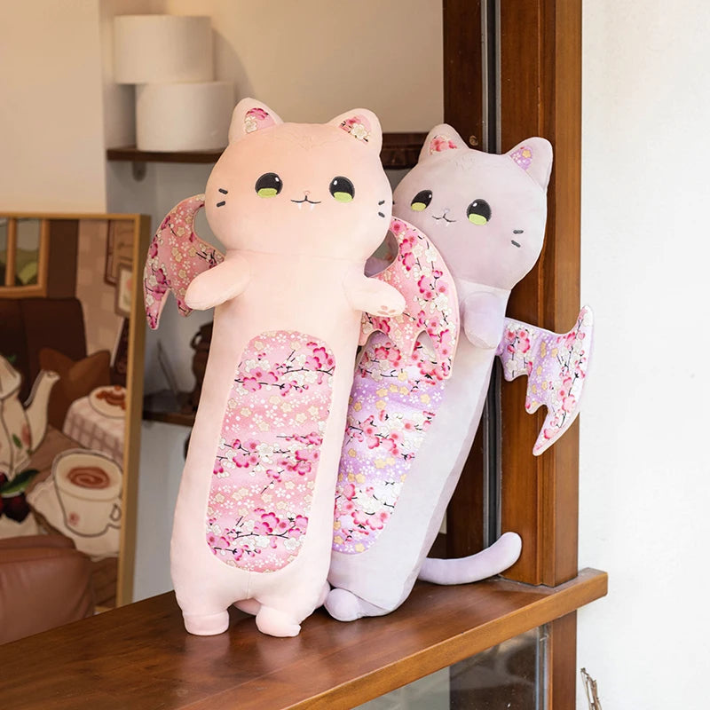 60cm Cat Shaped Hug Pillows Cherry Blossom Cat Plush Toys Bat Wing Kitten Sleeping Pillows Girl Birthday Gift