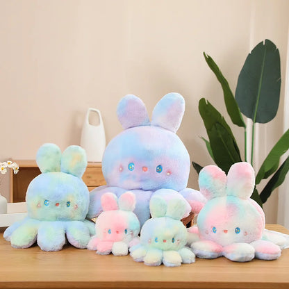 Kawaii Plush Flip Rainbow Cosplay Bunny Octopus Plush Toy Double Side Reversable Rabbit Plushie Peluche Doll  Cuddly Doll