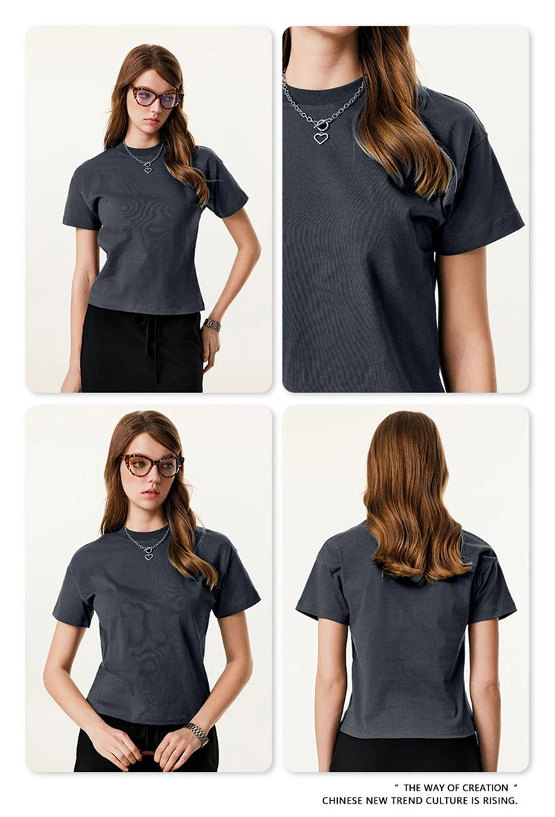 ZODF Women 2025 Summer 255gsm Cotton T-Shirts Hotsweet Girls Casual Solid Comfortable Sport T Shirt Brand Tops HY0978