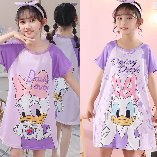 Girls Nightdresses Toddler 2 to 8 10 11 12 Years 2025 Purple Pink Blue Minnie Print Girl Nightgown Summer Kids Home Clothes