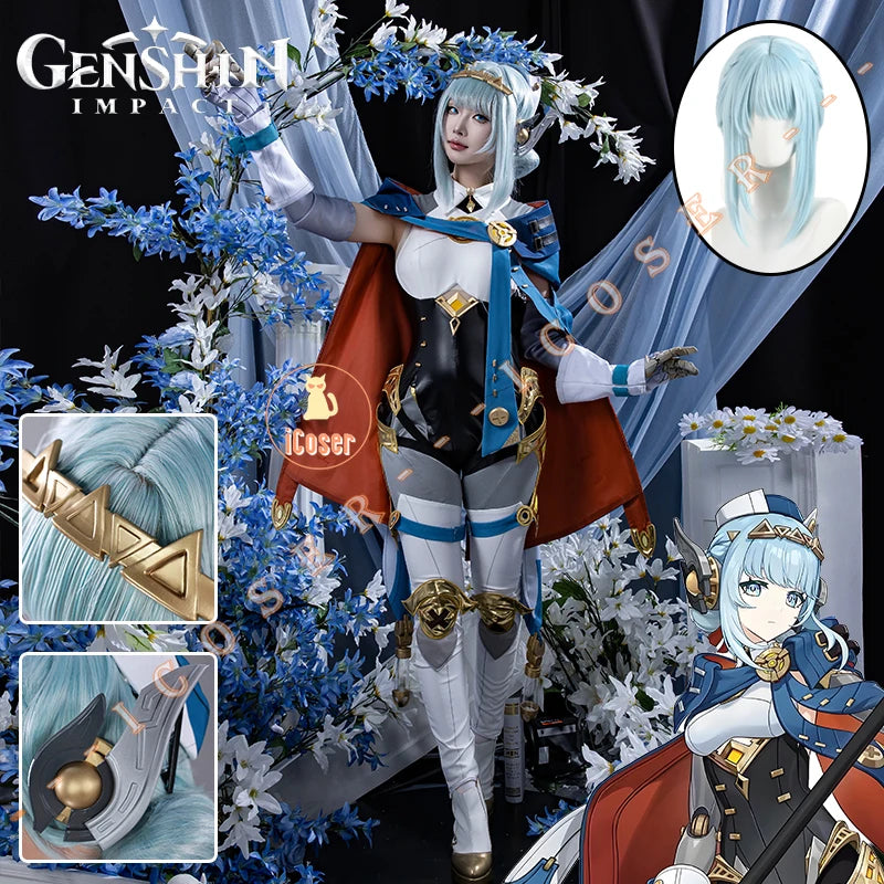 Genshin Impact Ineffa Cosplay Costume Wig Cloak Uniform Outfit Headwear Boom Boom Thunderwave Halloween Party for Women Girls