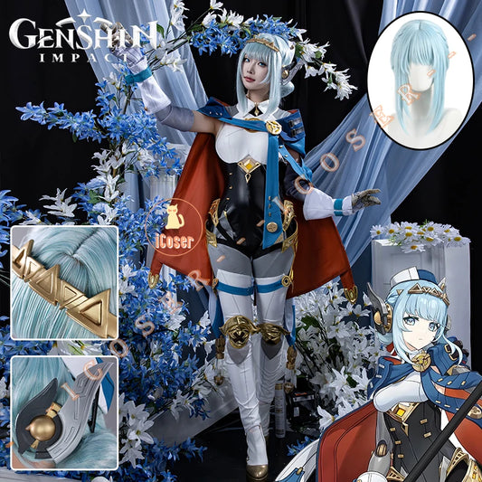 Genshin Impact Ineffa Cosplay Costume Wig Cloak Uniform Outfit Headwear Boom Boom Thunderwave Halloween Party for Women Girls