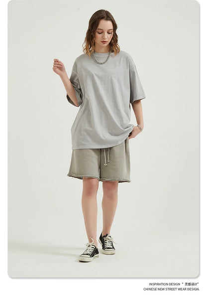 ZODF Men 2024 Retro Summer Washed Solid Cotton T-Shirts Unisex Retro Loose High Street 250gsm Basic Tees Streerwears HY0075