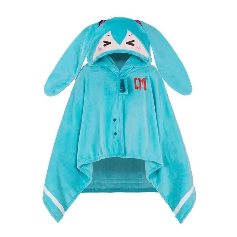 Kawaii Hatsune Itabag Multifunctional Hooded Air Conditioning Blanket Flannel Cloak Soft And Warm Nap Shawl Miku Surprise Gift