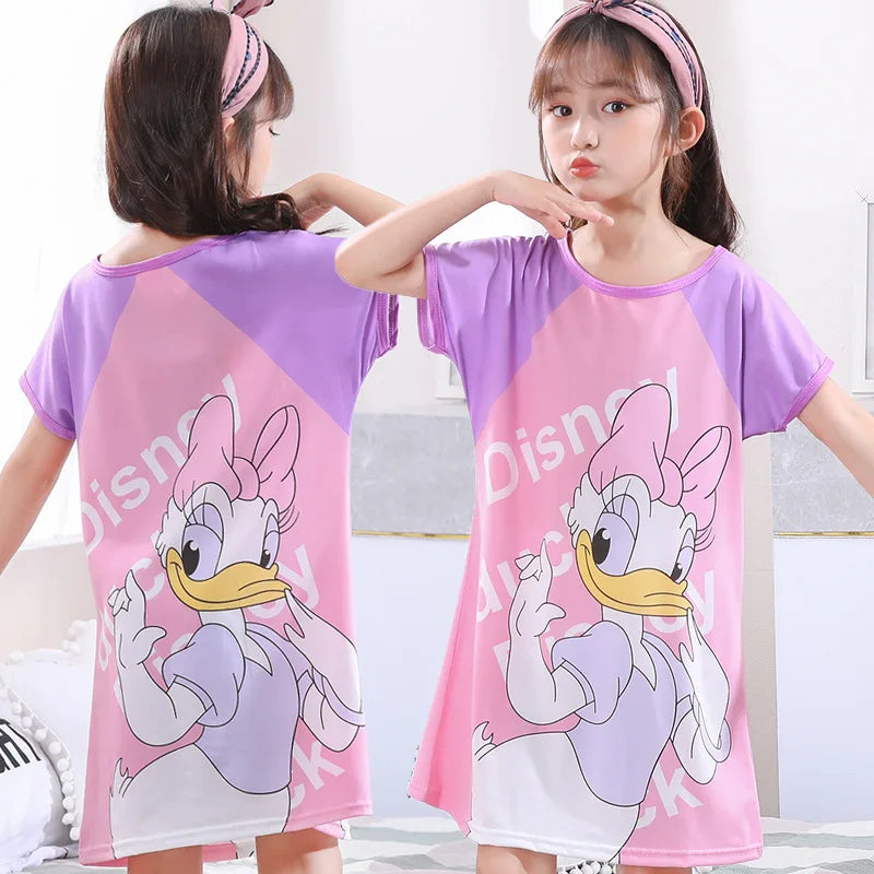 MINISO Children Home Clothing Girls Night Dress Summer Short Sleeve Disney Hello Kitty Cat Toddler Girl Pjs Nightgown Sleepwear