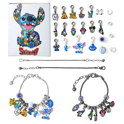 New Disney Stitch  24-Grid Christmas Countdown Calendar Blind Box - Alloy Bracelet Gift Set For Halloween & Xmas