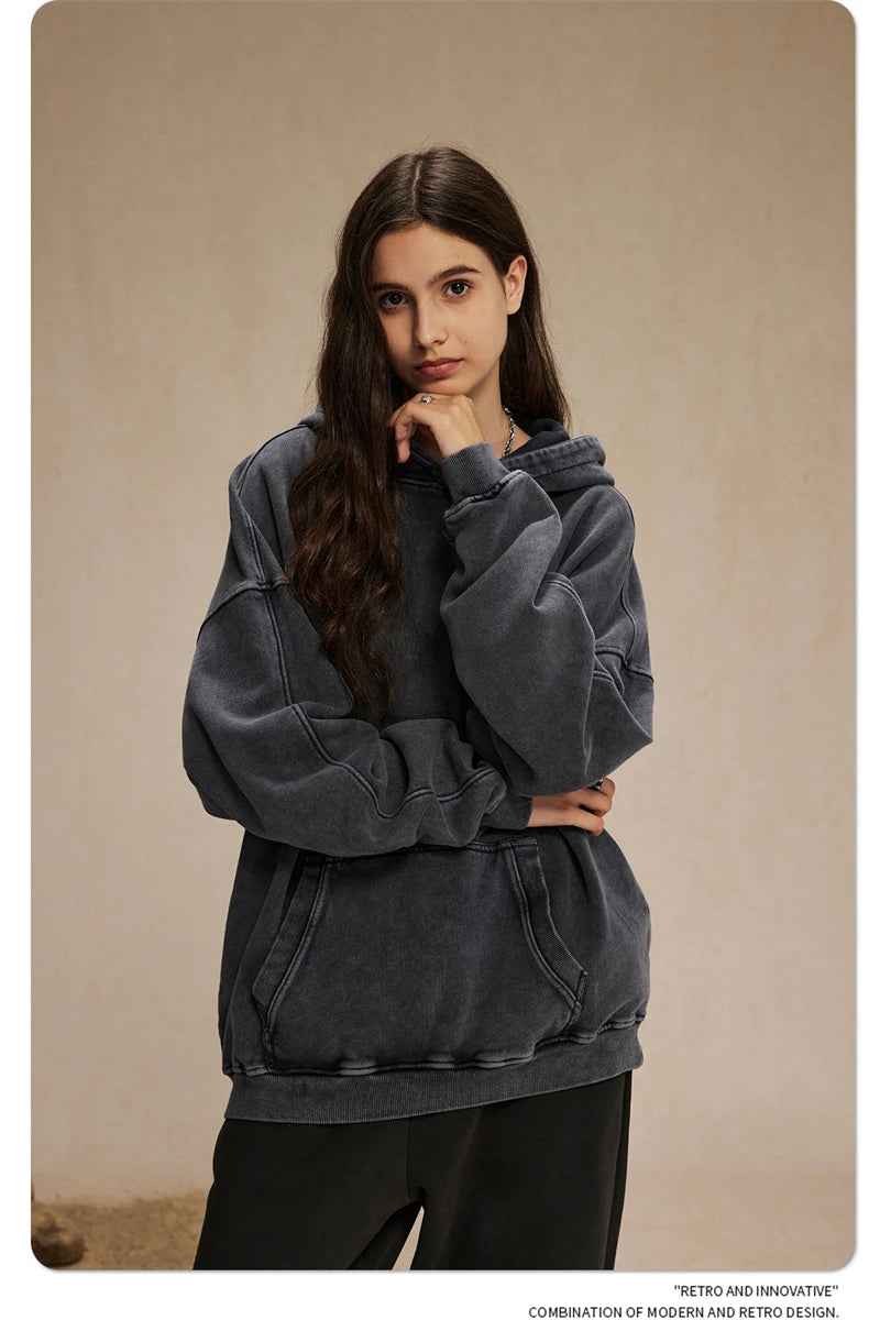 ZODF Vintage Batik Washed 420gsm Cotton Hoodies For Men Unisex Heavyweight Loose Hip Hop Hooded Sweatshirts Pullovers HY0696