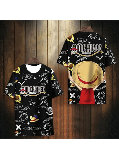 One Piece Anime Y2k Korean Style Kpop Fashion Baseball Hockey Unisex Tops Tees Vintage Retro Series Anime Full Printing T-shirt
