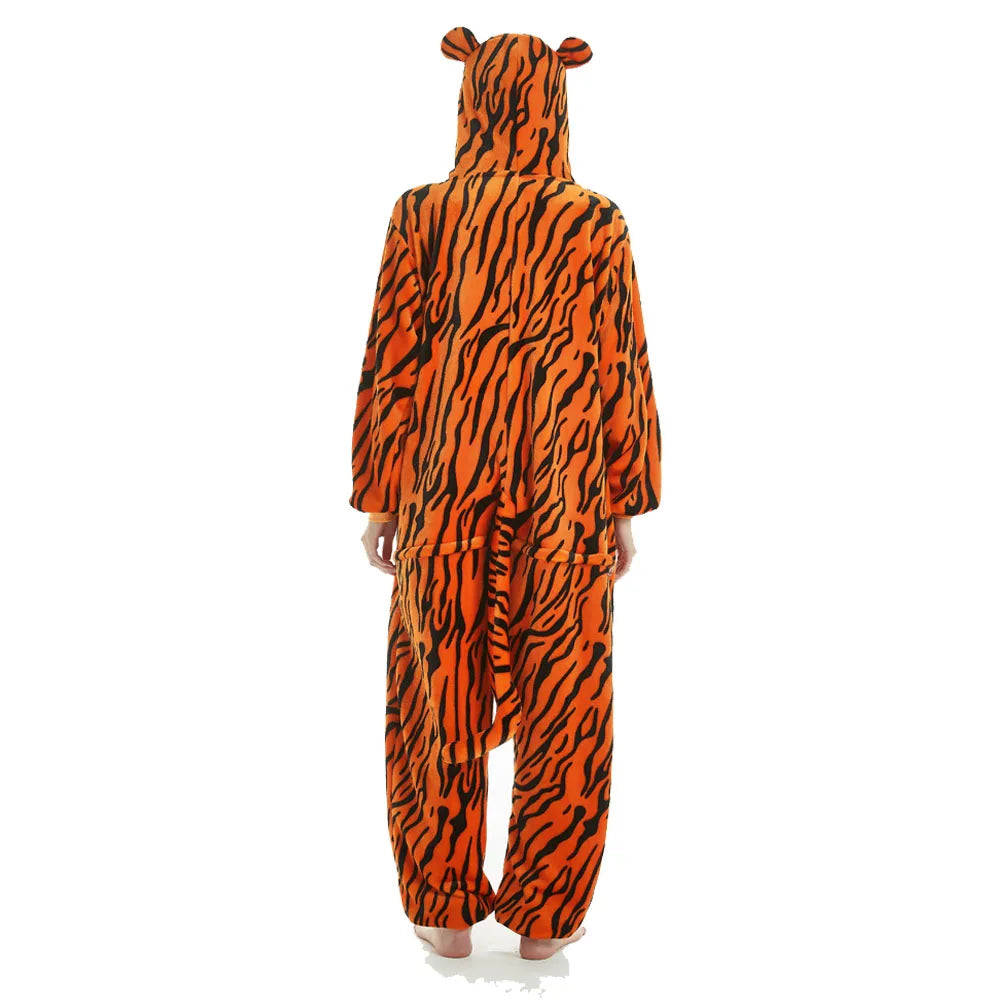 150-195cm Soft Warm Winter Sleep Jumpsuit for Men Women Animal Onesie Brown Kigurumi Tiger Pijama Cosplay Adult One Piece Pyjama