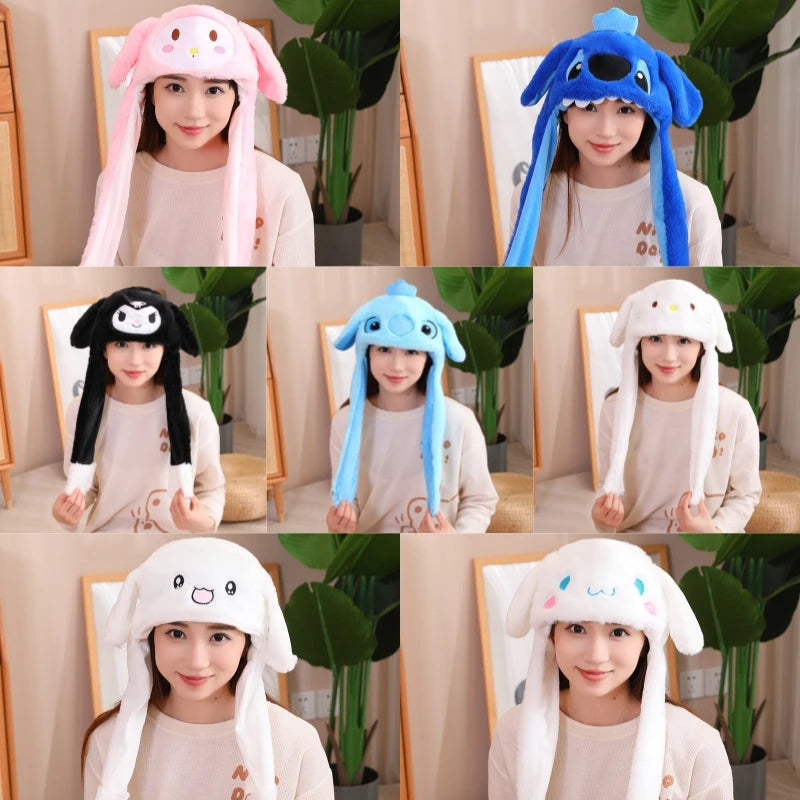 Plush Hat With Movable Ears Stitch My Melody Kuromi Cinnamoroll Kawaii Plush Little Hat Gifts For Children