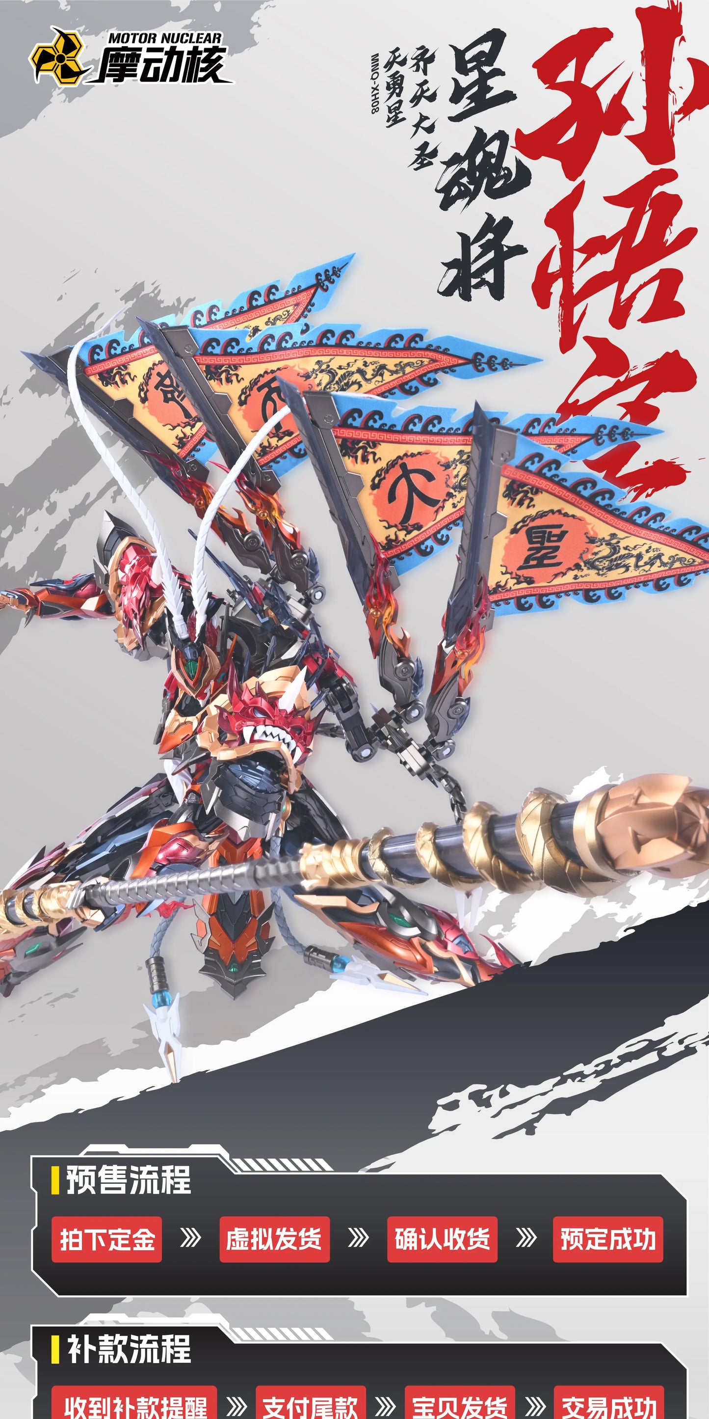 MOTOR NUCLEAR MNQ-XH08 Monkey King Sun WuKong Series ABS Alloy Skeleton Action Figure Fully Poseable Assembly Model Toy Boy Gift