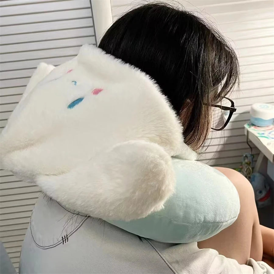 Sanrio Lovely U-shaped Hooded Neck Pillow Pochacco Kuromi My Melody Cinnamoroll Travel Blackout Pillow With Hat Portable Girl