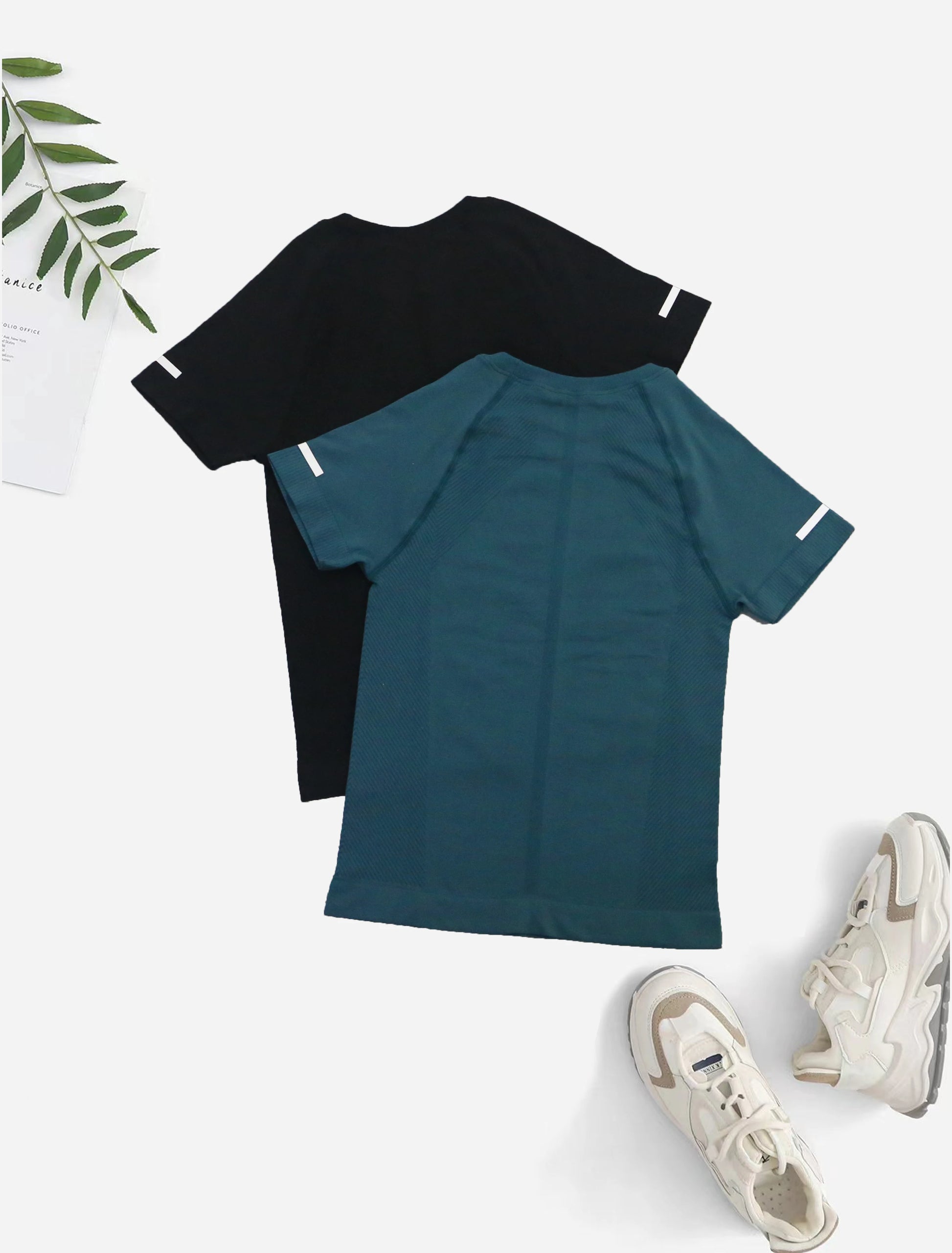 Women Seamless 2-Piece Yoga T-Shirt Set Short Sleeve Athletic Fitness Workout Gym Training Top