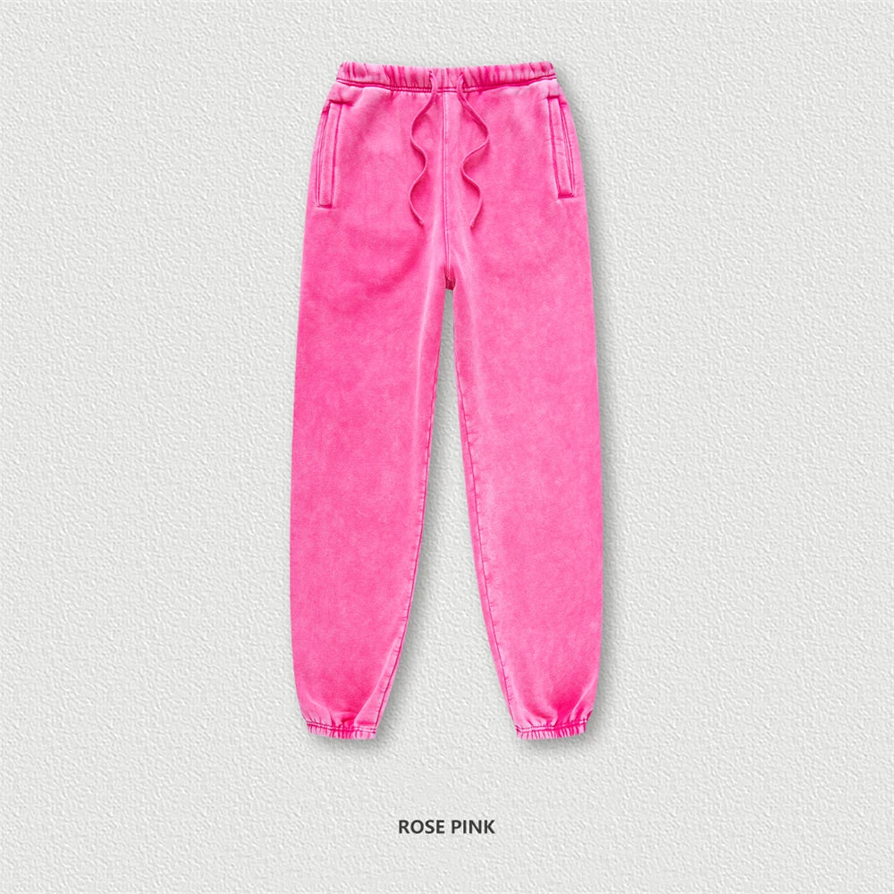 ZODF Winter Men Washed Thick Fleece 400gsm Loose Fit Joggers Sweatpants Streetwear HY0668 - Rose Pink / S / China