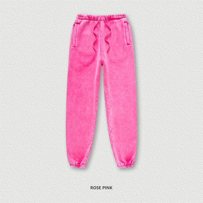 ZODF Winter Men Washed Thick Fleece 400gsm Loose Fit Joggers Sweatpants Streetwear HY0668 - Rose Pink / S / China