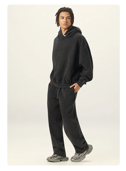 ZODF Vintage 350gsm Man Washed Boxy Fleece Hoodie Unisex Loose Ripped Warm Button Winter Hooded Pullovers Brand Clothing HY0053