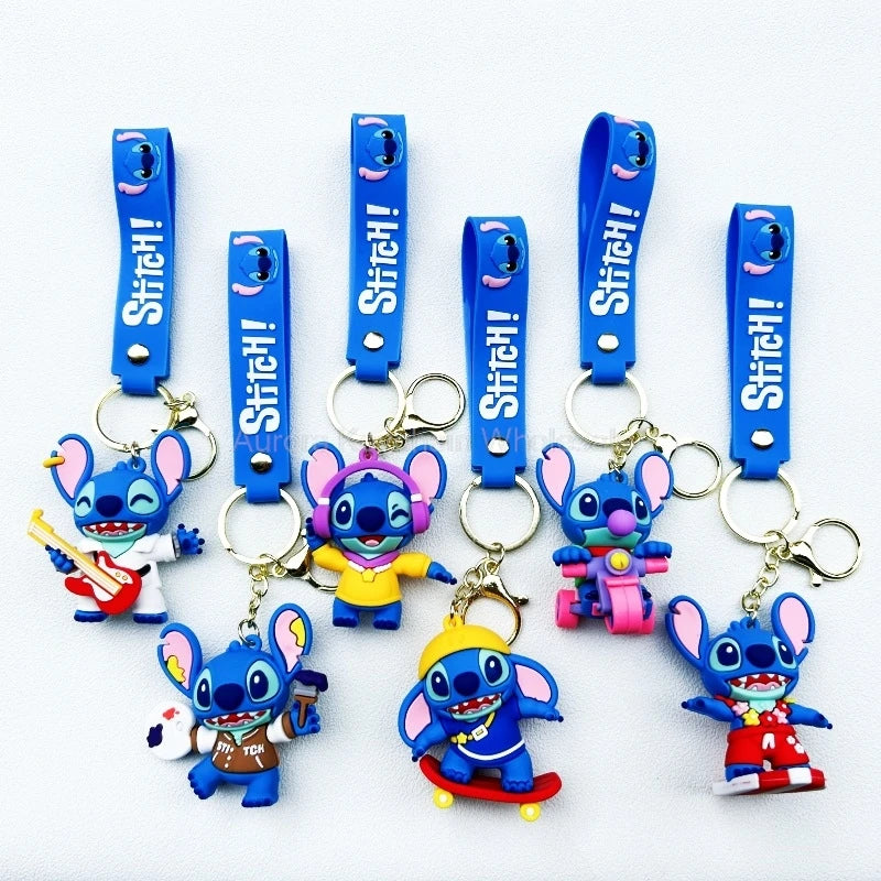 Wholesale Anime Disney Keychain Mickey Mouse Minnie Lilo & Stitch Cartoon Keyring Key Chain Car Pendant Kids Toys Gift