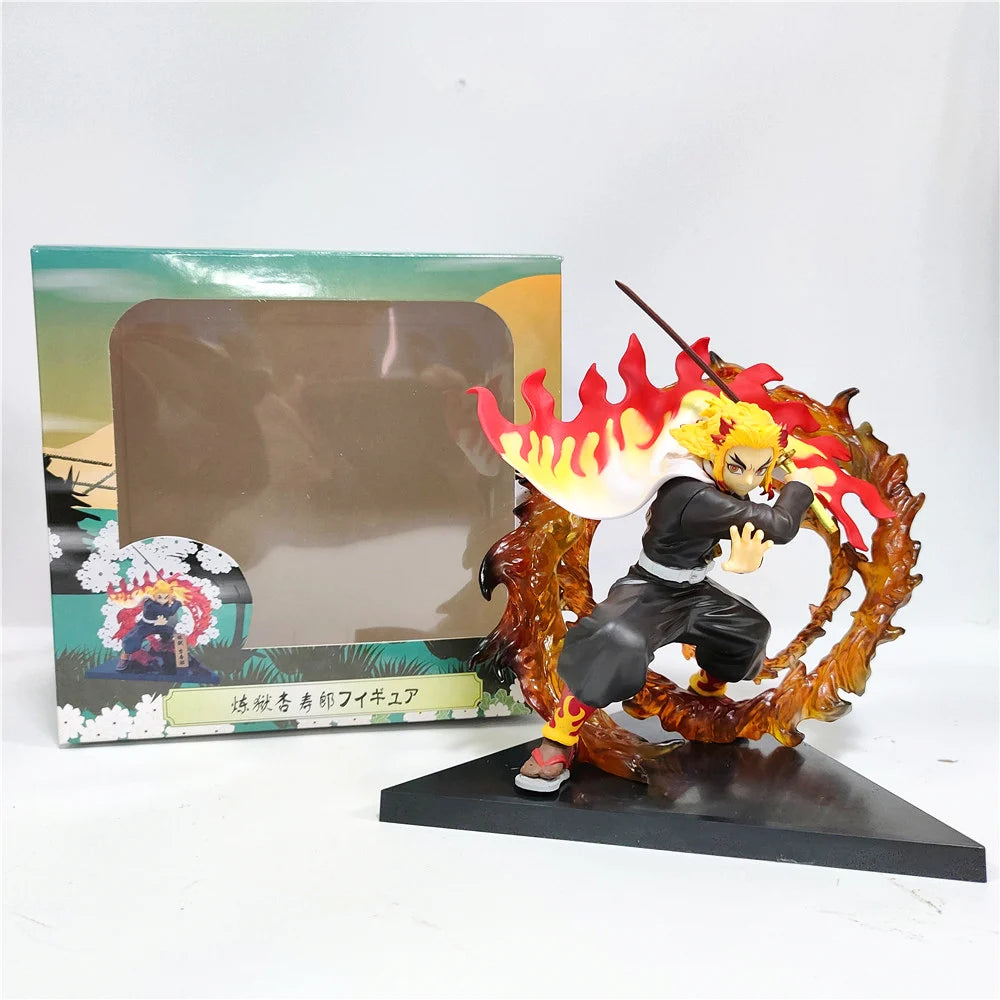 Demon Slayer Rengoku Kyoujurou 14cm PVC Action Figure with Fire LED Scene Kimetsu No Yaiba Anime Toy - With Retail Box
