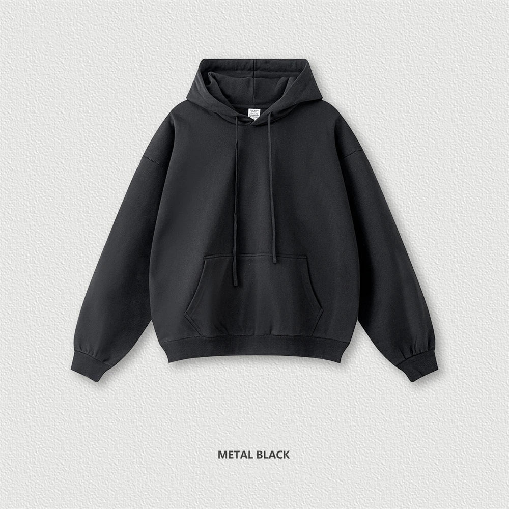 ZODF New Autumn Winter Solid Heavy Weight Hoodies For Men Unisex Basic Loose 440gsm Knitted Hooded Pullovers HY0886