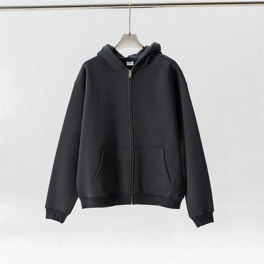 ZODF Fashion Winter Men Warm Zipper Fleece Hoodies Unisex Loose Basic 345gsm Knitted Hooded Hoodie Coats HY0904